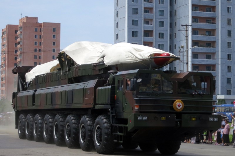 A North Korean ballistic missile on display during a military parade