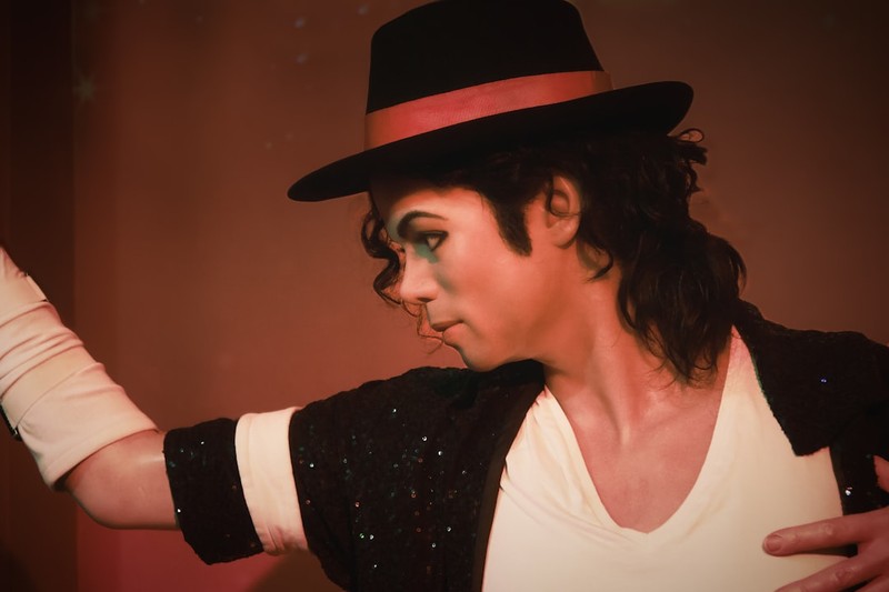 Wax figure of Michael Jackson in iconic performance pose at Madame Tussauds, London