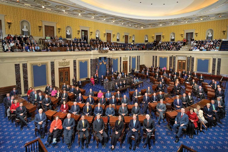 The United States Senate chamber filled with senators during a formal legislative session